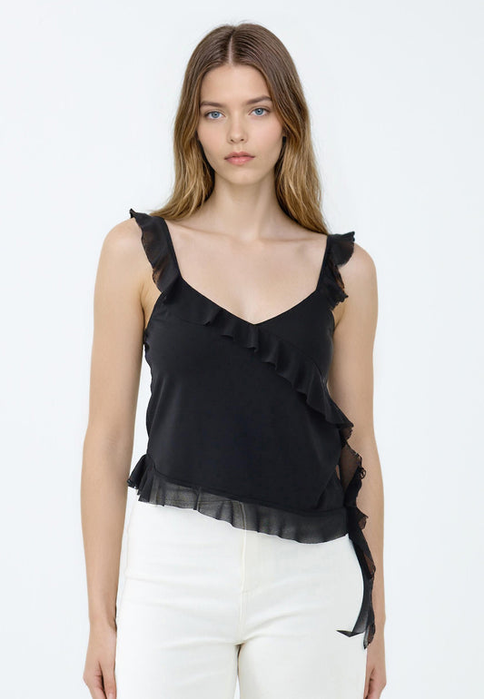 Slim Cut Strappy V Neck Short Knitted Blouse