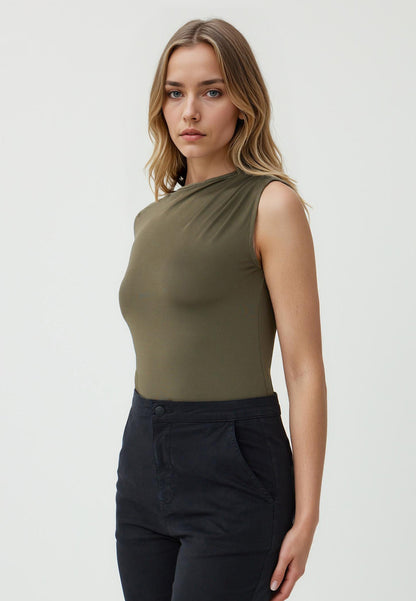 Regular Fit Off-The-Shoulder Knitted Khaki Blouse