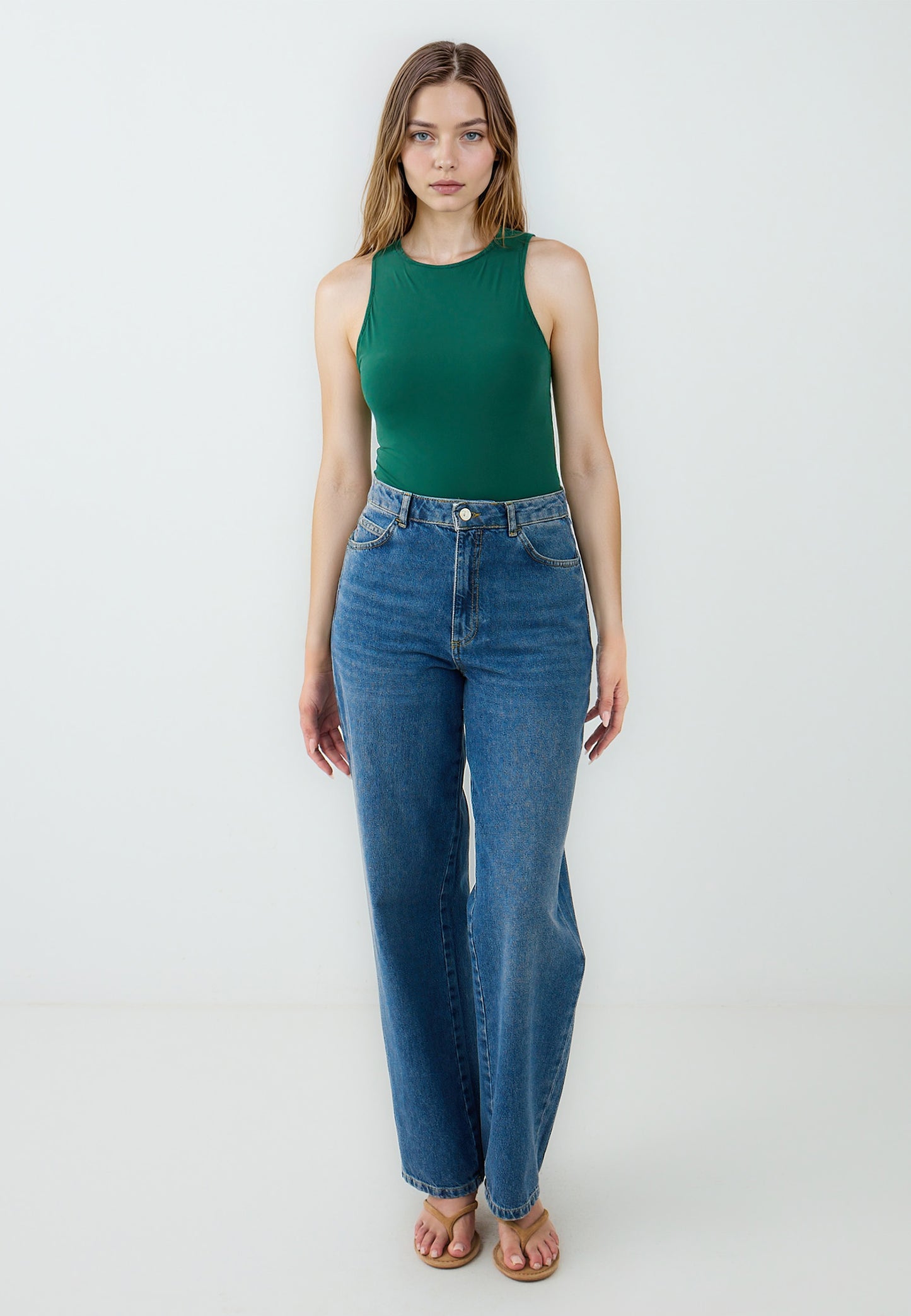 Slim Fit Crew neck Knitted Green Blouse