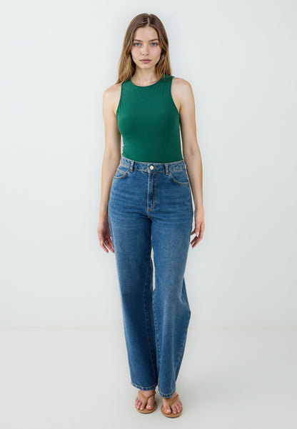 Slim Fit Crew neck Knitted Green Blouse