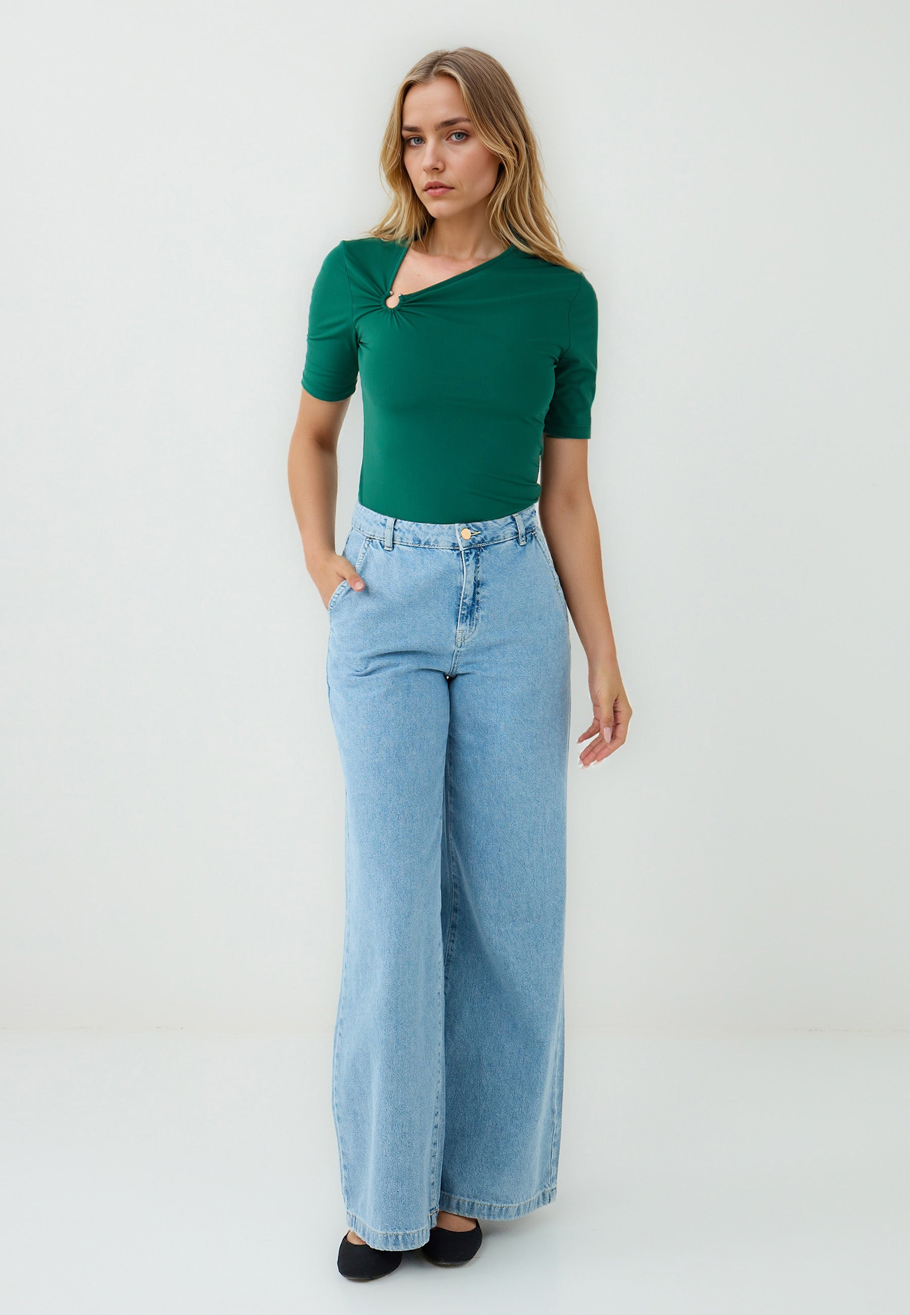 Slim Fit  Knitted Green Blouse