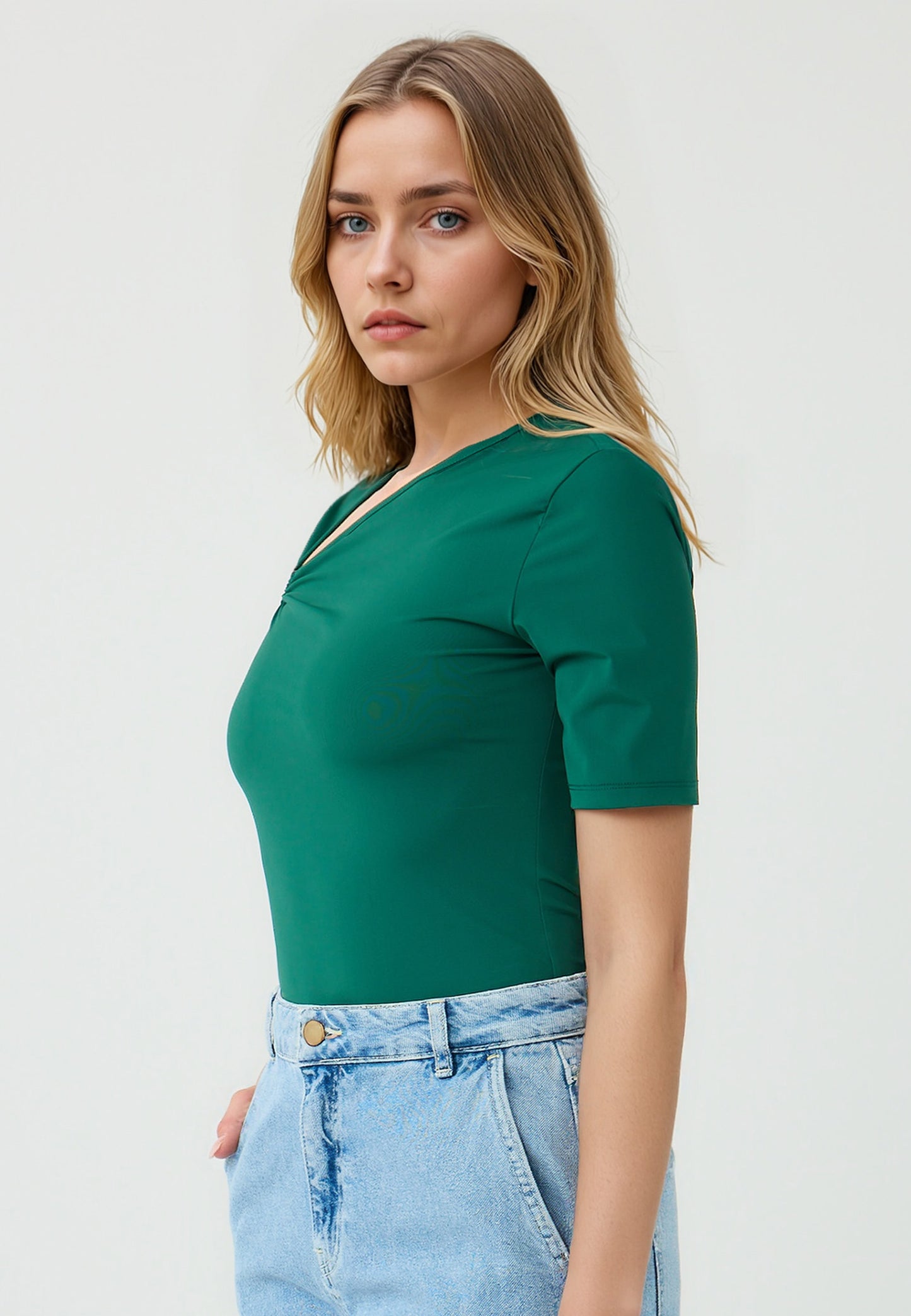 Slim Fit  Knitted Green Blouse