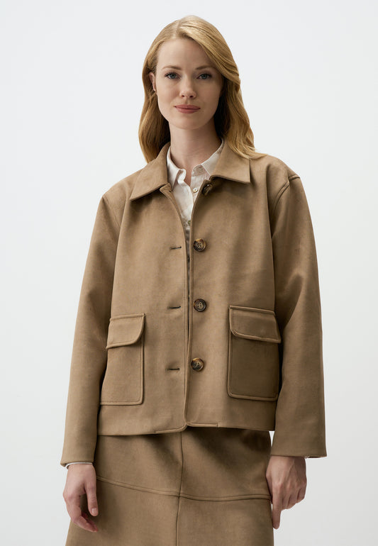 Long Sleeve Straight Cut Knitted Velvet Short Jacket