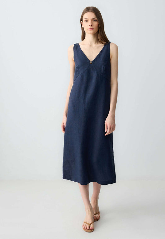 Loose fit V-neck Woven Dark Blue Dress