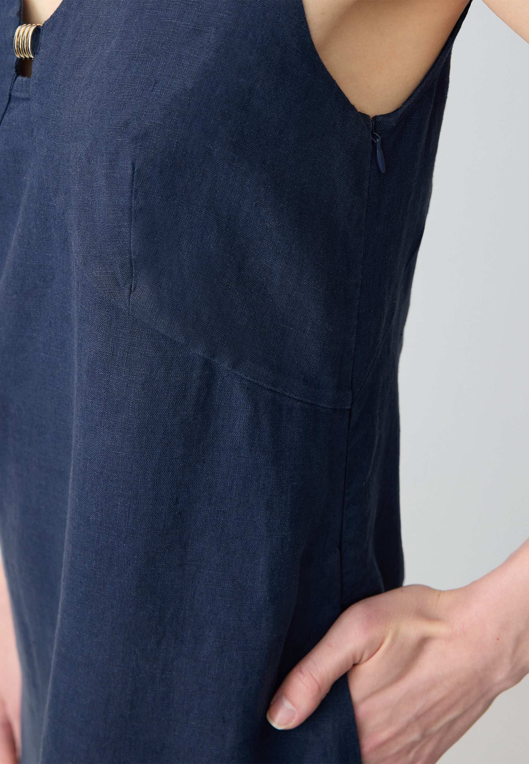 Loose fit V-neck Woven Dark Blue Dress