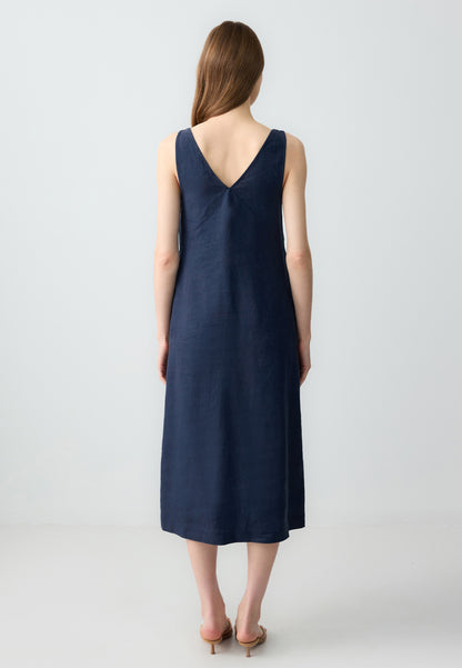 Loose fit V-neck Woven Dark Blue Dress
