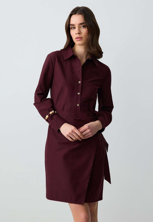 Long Sleeve Shirt Collar Woven Mini Dress