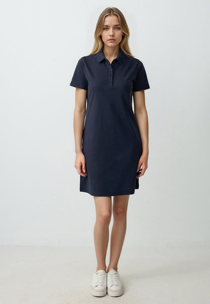 Straight Cut Shirt Collar Short Sleeve Mini Knitted Dress