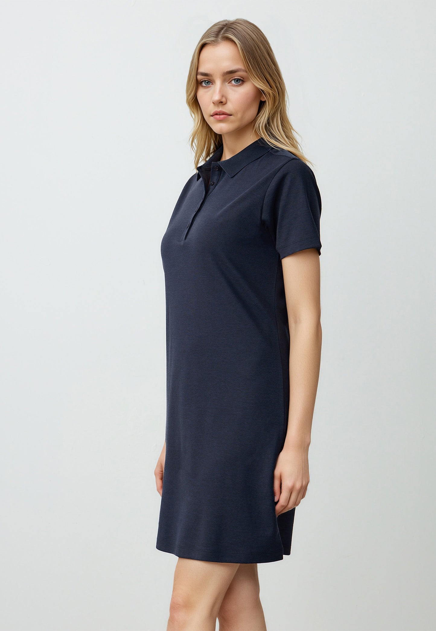 Straight Cut Shirt Collar Short Sleeve Mini Knitted Dress