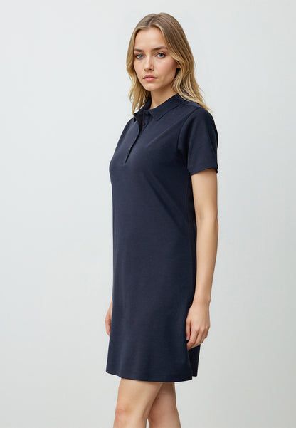 Straight Cut Shirt Collar Short Sleeve Mini Knitted Dress