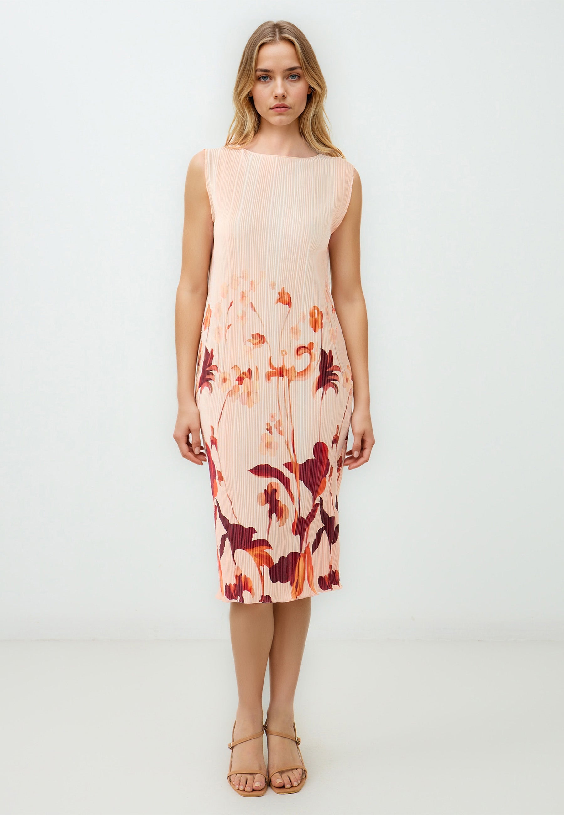 Regular Fit Crew neck Knitted Salmon Dress