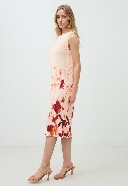 Regular Fit Crew neck Knitted Salmon Dress
