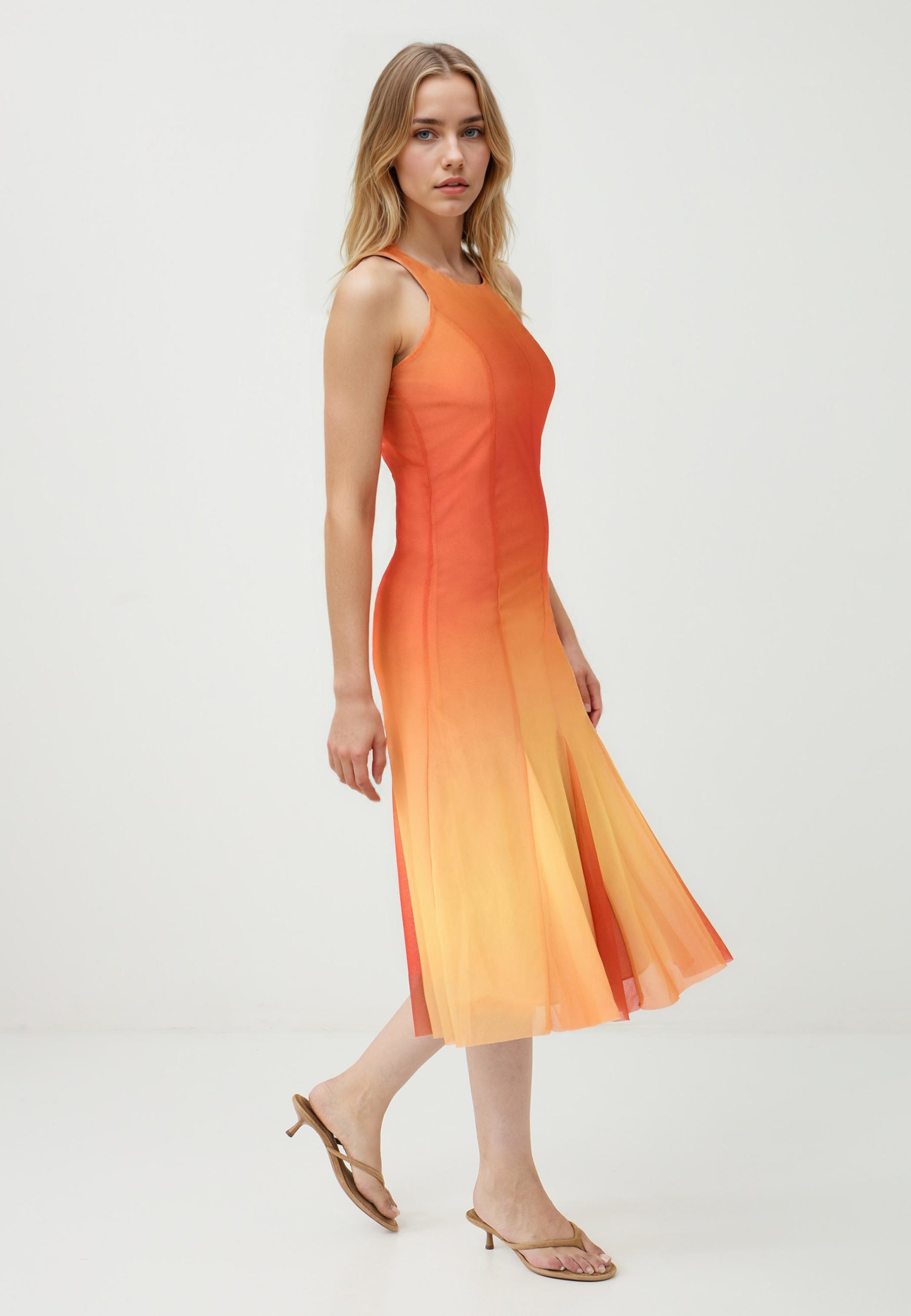 Slim Fit Crew Neck Knitted Orange Dress