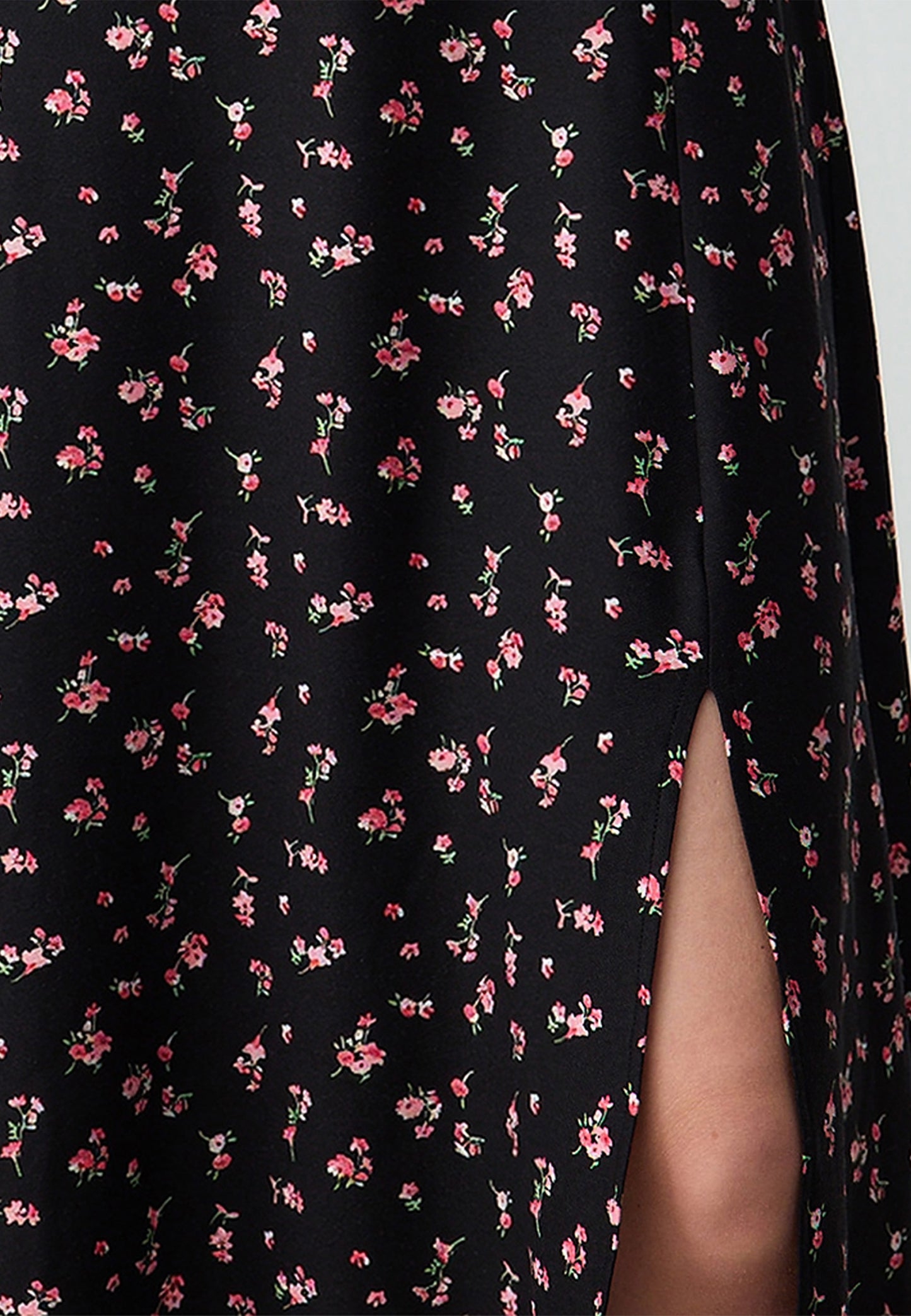 Floral Patterned Slit Square Neck Short Sleeve Knitted Midi Dress