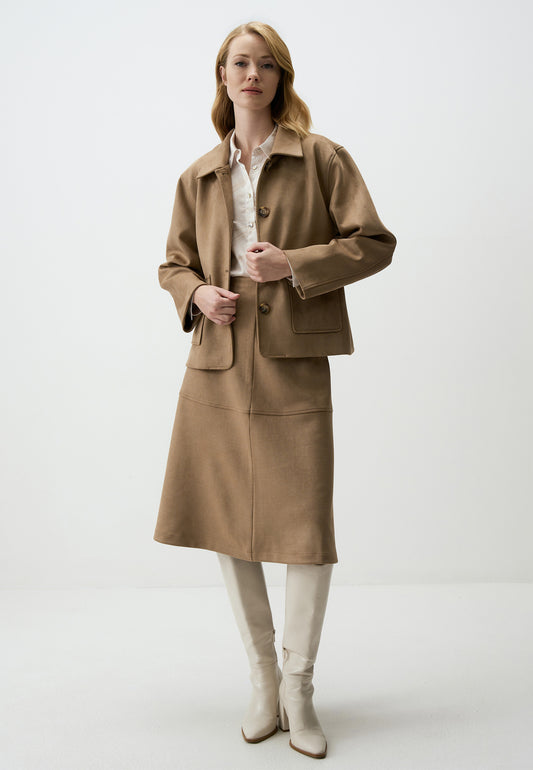 Relaxed Fit Knitted Velvet Midi Skirt