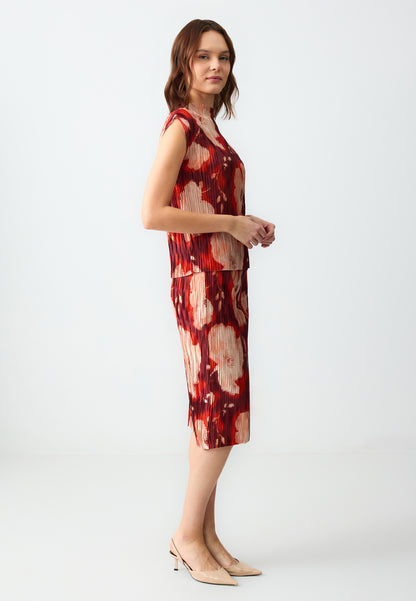 Regular Waist Floral Patterned Knitted Midi Skirt