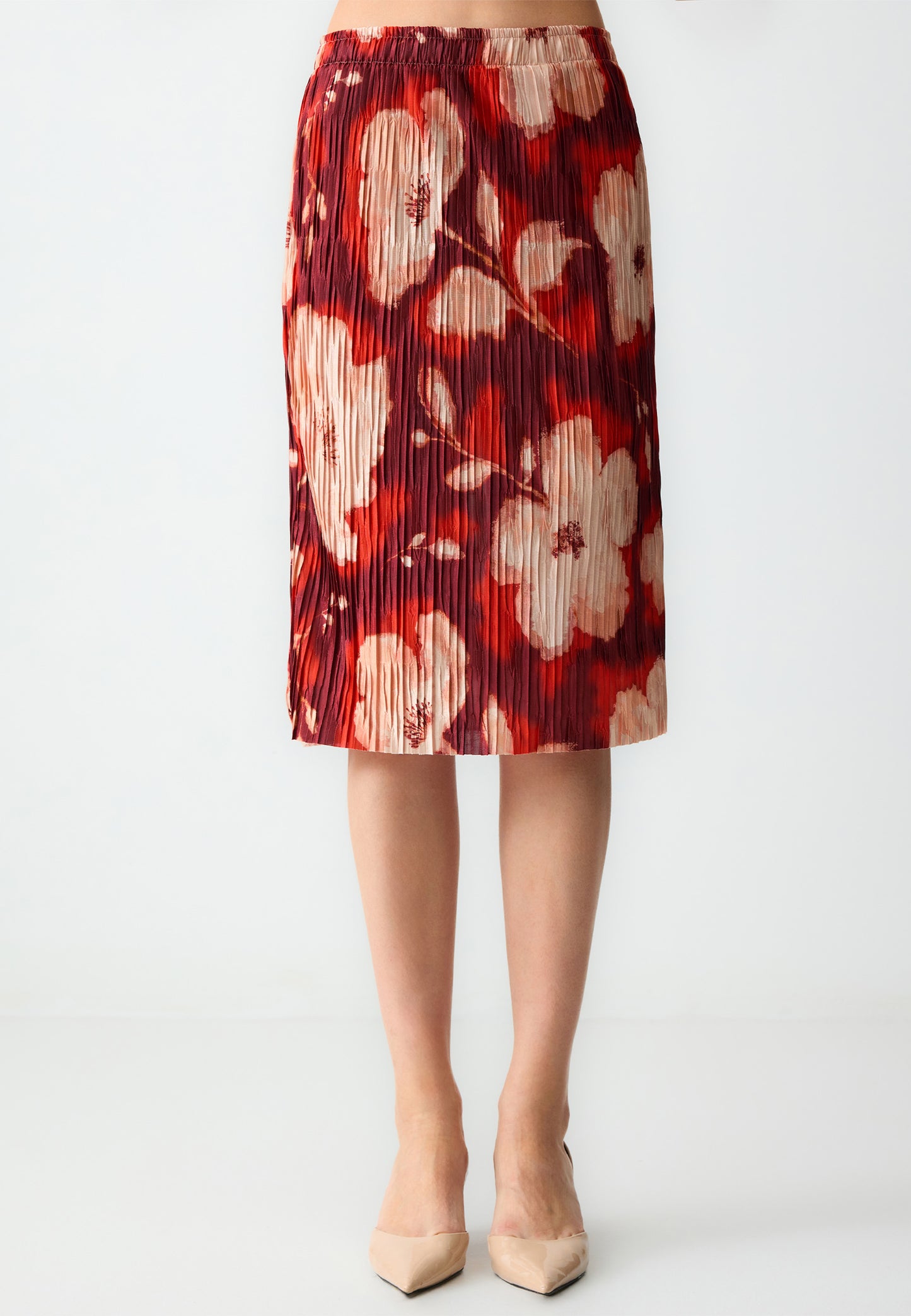 Regular Waist Floral Patterned Knitted Midi Skirt