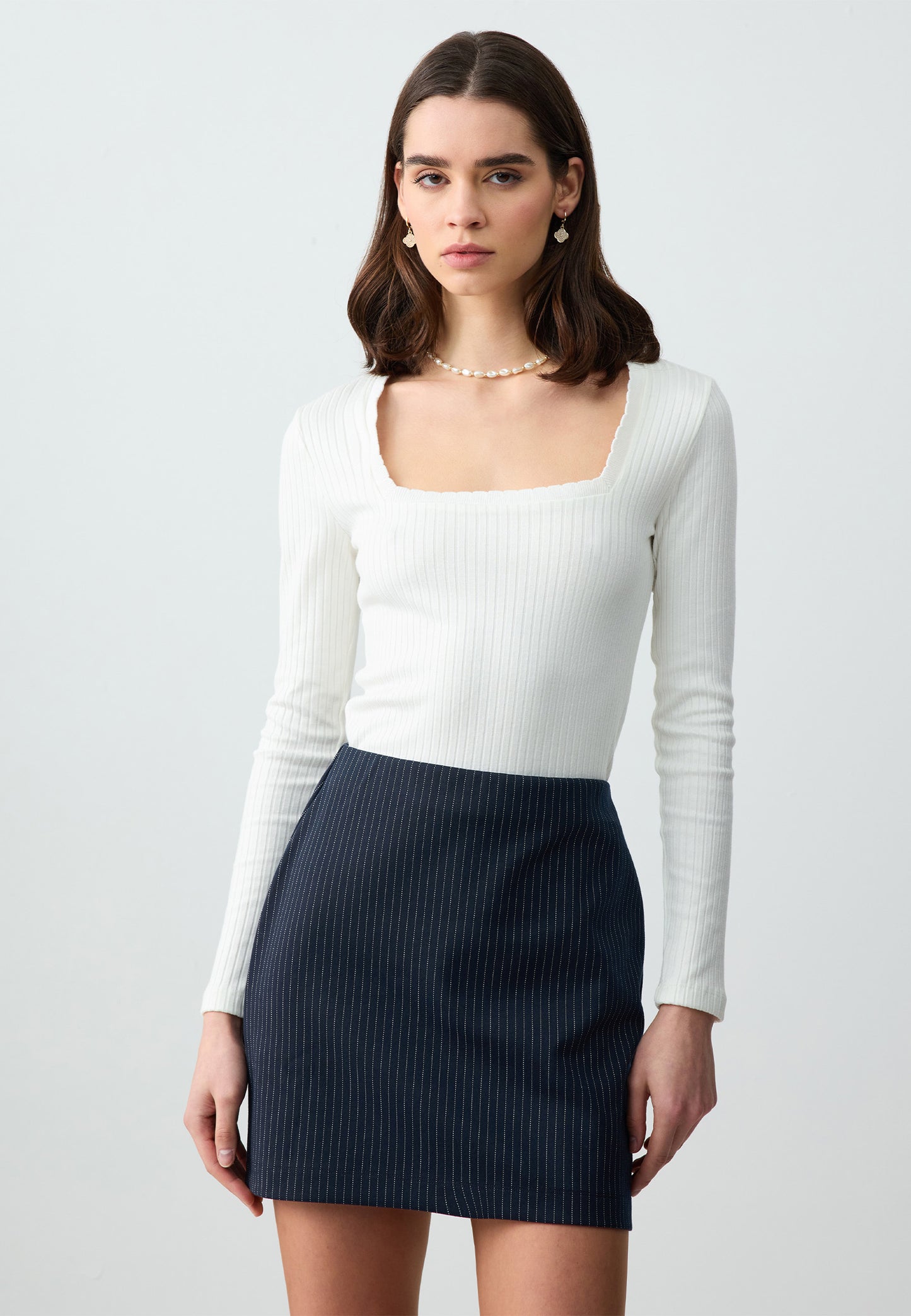 Slim Fit Regular Waist Striped Knitted Mini Skirt