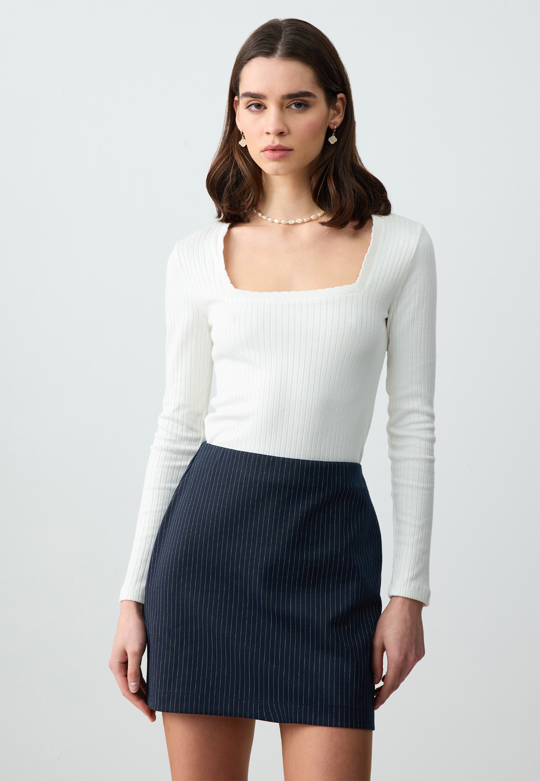 Slim Fit Regular Waist Striped Knitted Mini Skirt