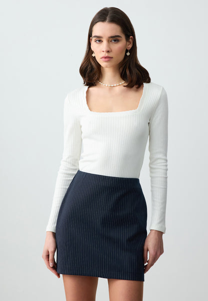 Slim Fit Regular Waist Striped Knitted Mini Skirt