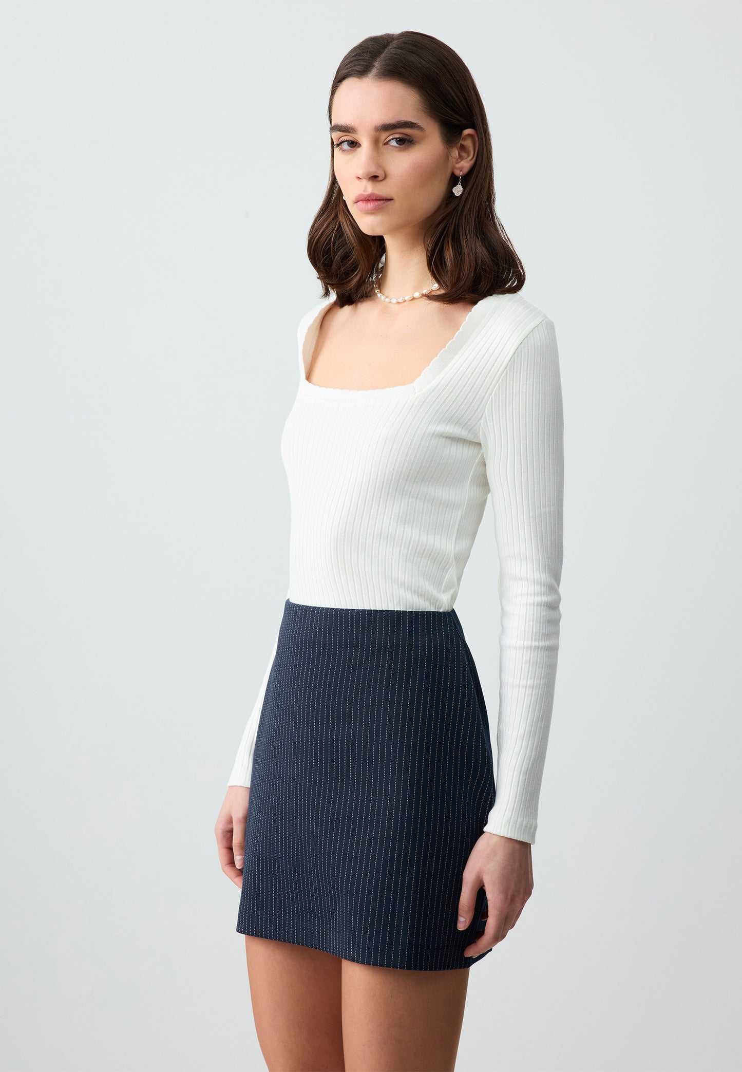 Slim Fit Regular Waist Striped Knitted Mini Skirt