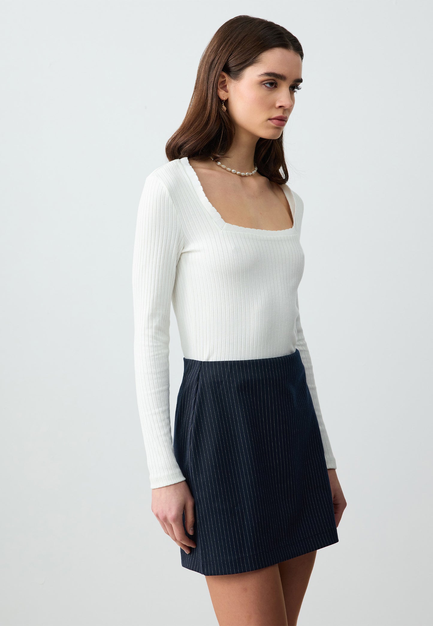 Slim Fit Regular Waist Striped Knitted Mini Skirt