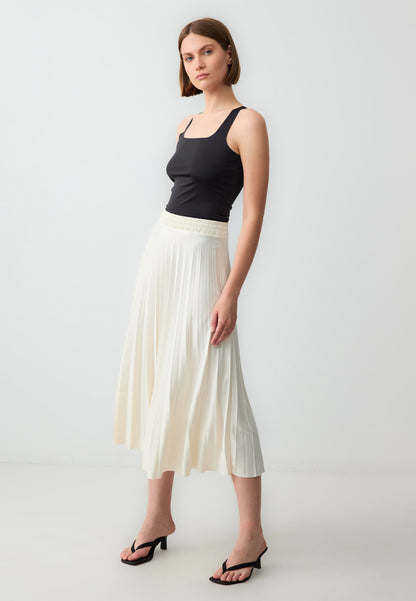 Regular Waist Elastic Pleated Knitted Midi Skirt