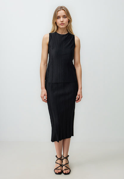 Straight Cut Regular Waist Pleated Knitted Midi Skirt