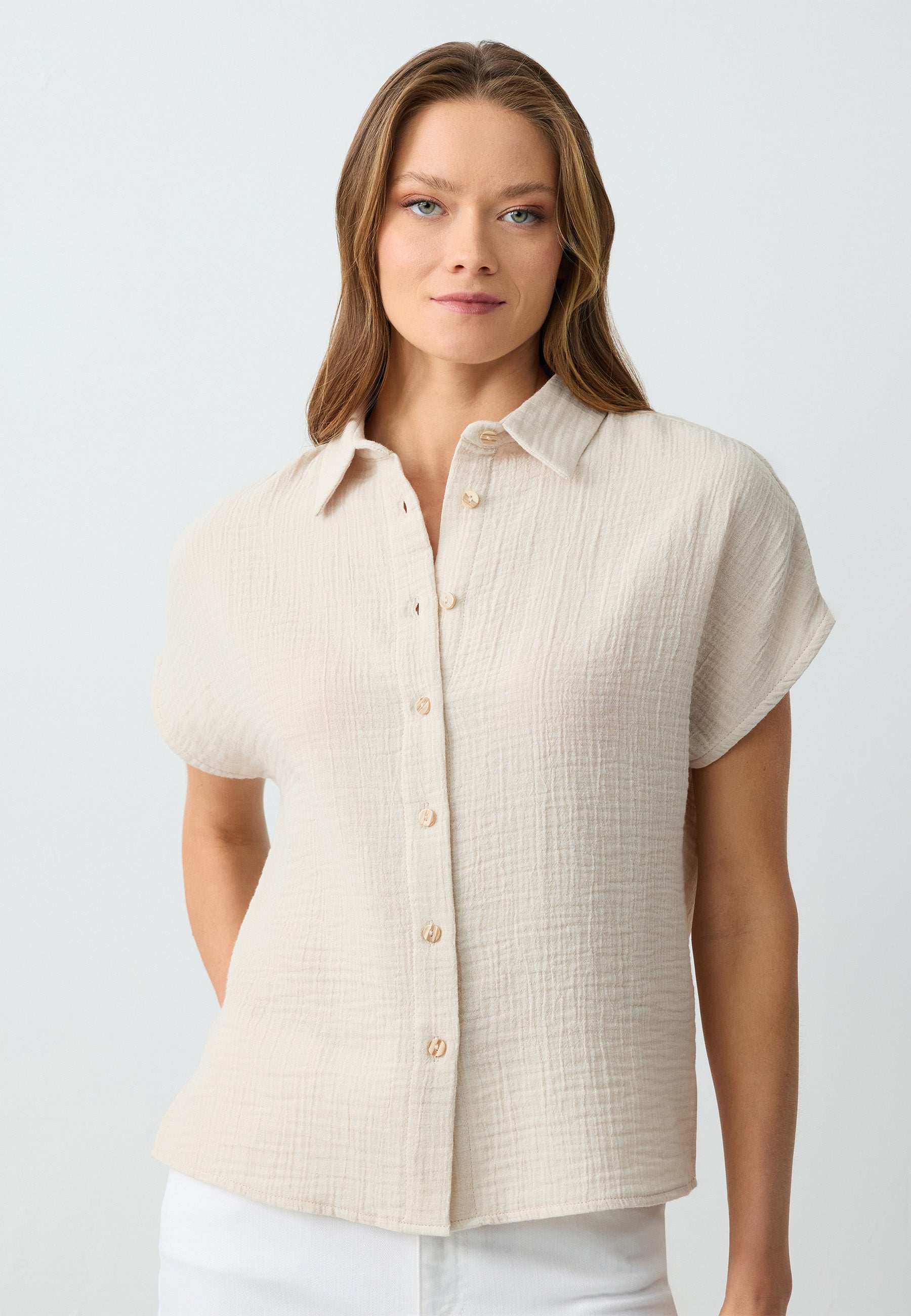 Regular Fit Shirt Collar Beige Shirt