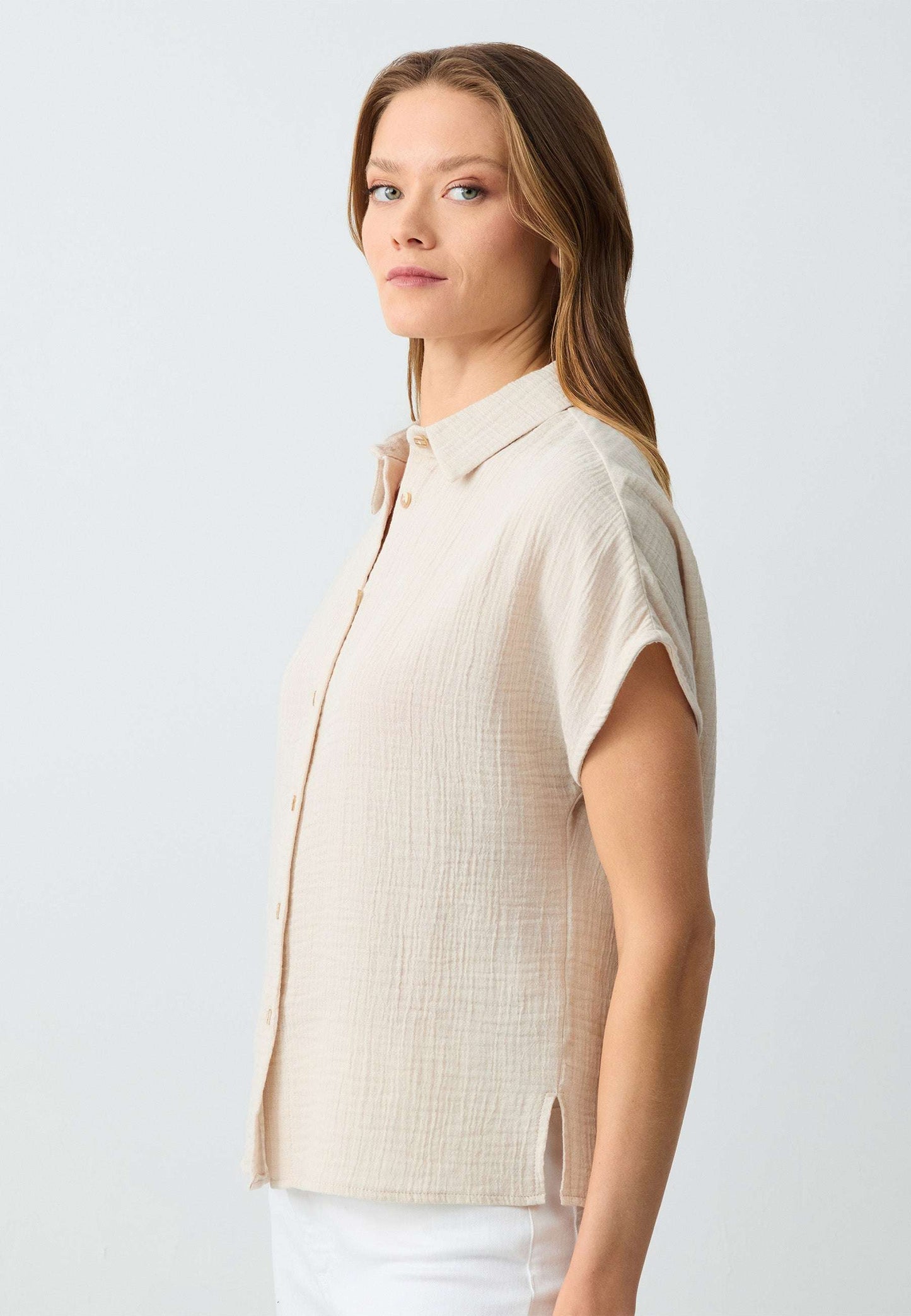 Regular Fit Shirt Collar Beige Shirt
