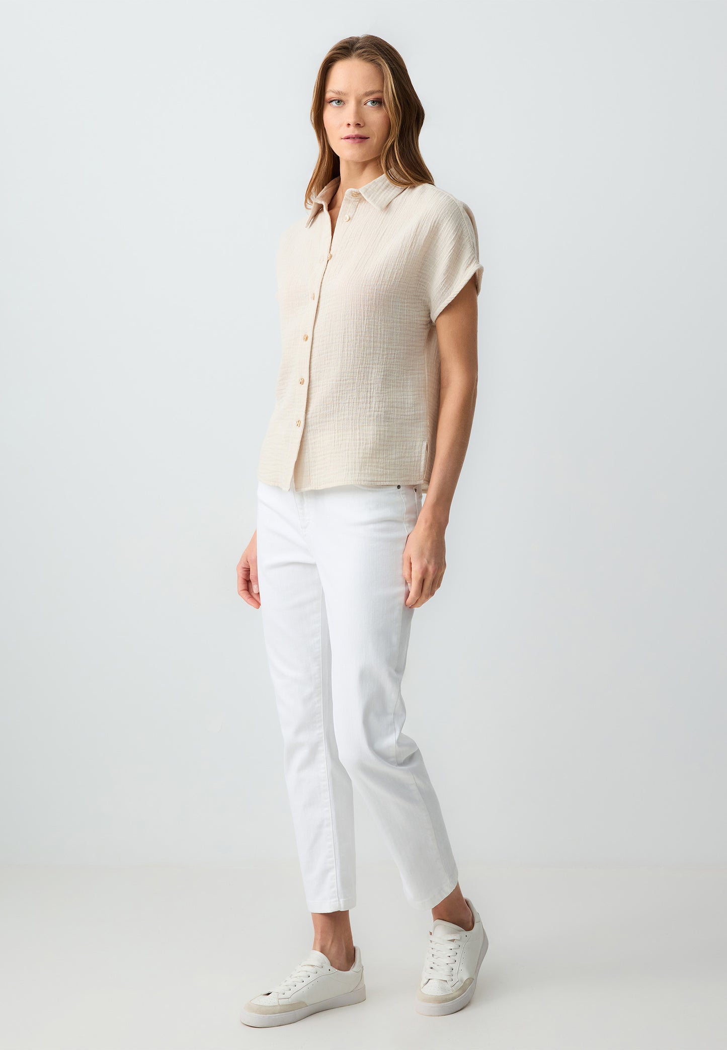Regular Fit Shirt Collar Beige Shirt