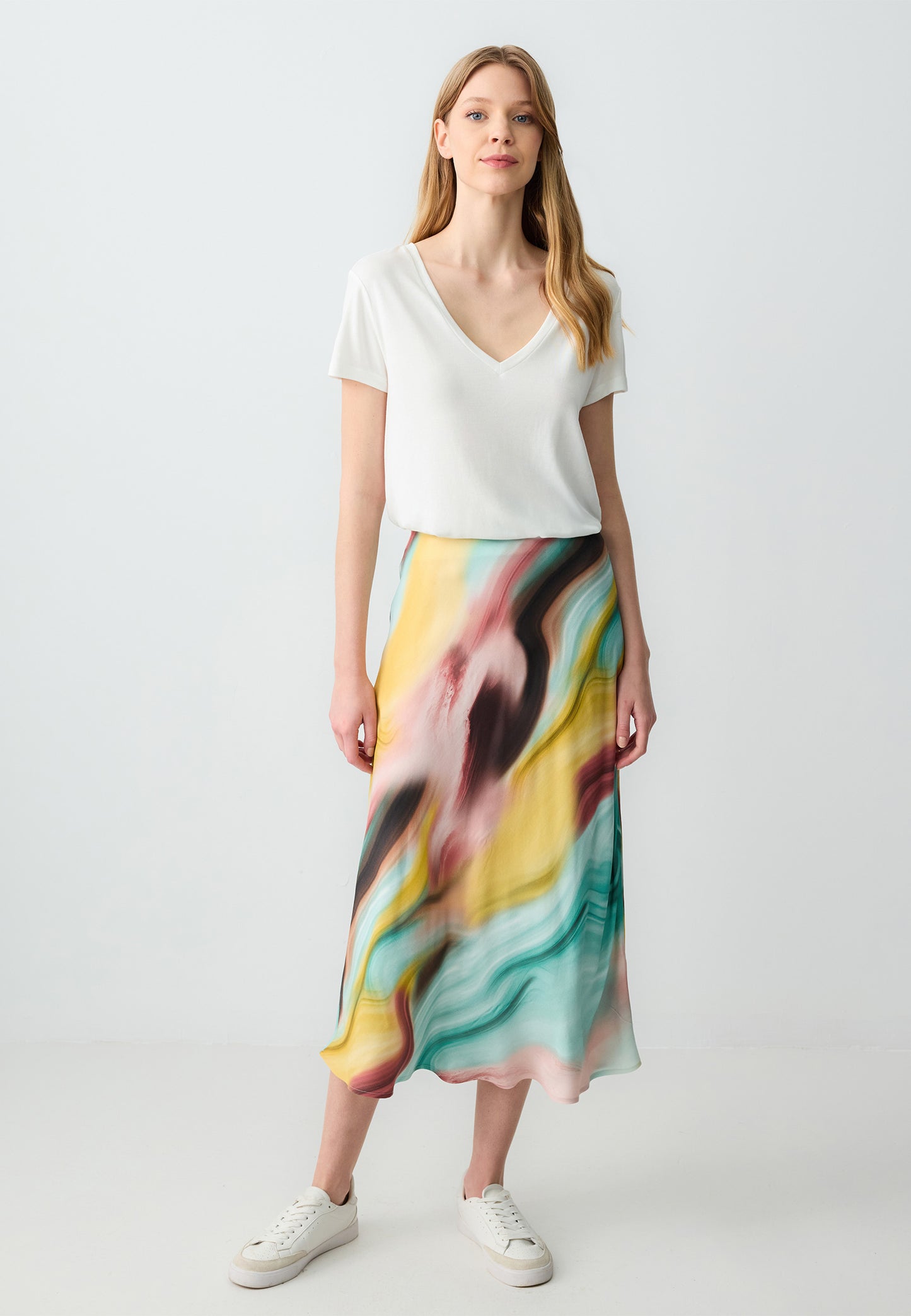 Regular Fit High Waist Woven Multi-Coloured Skirt