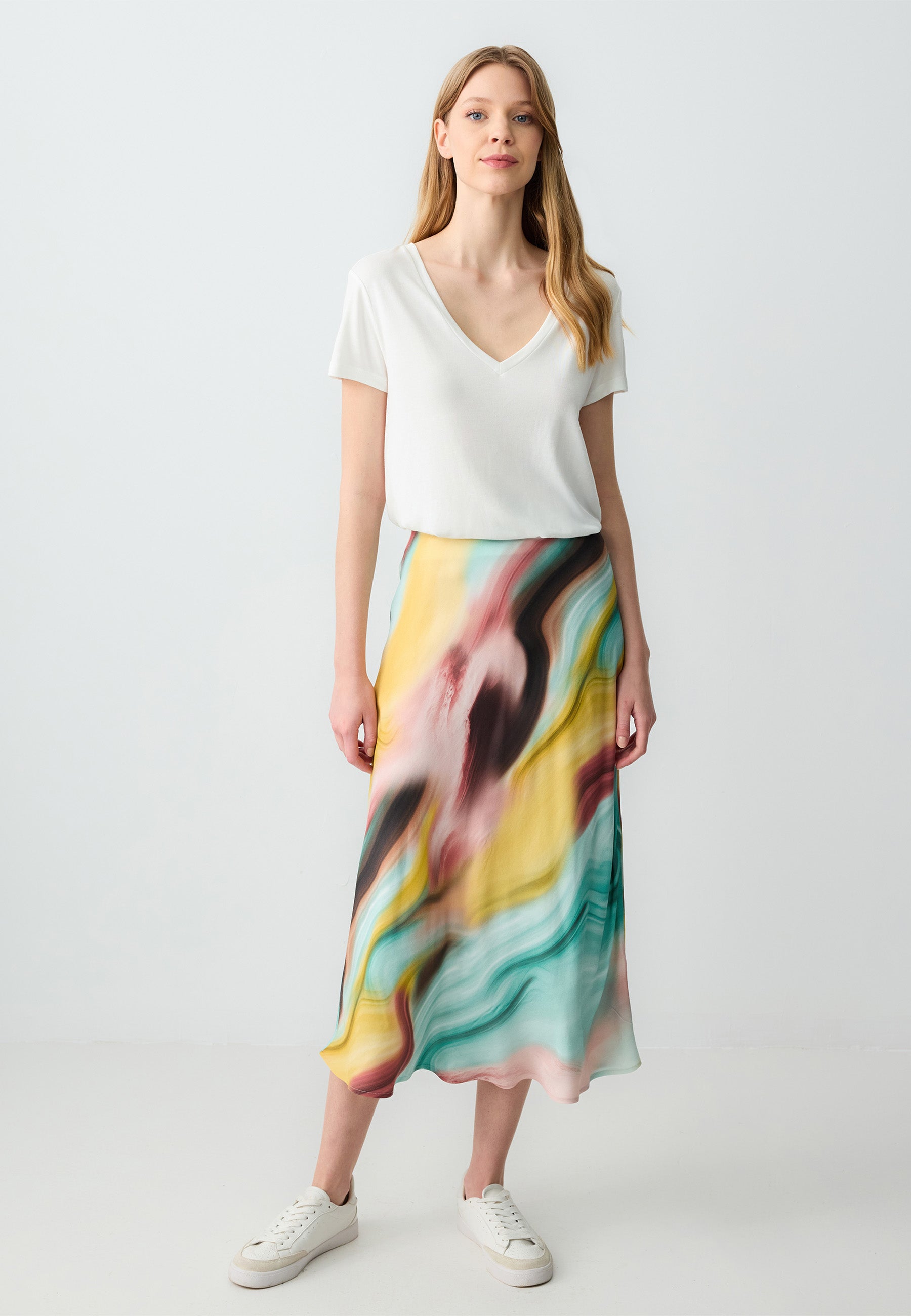 Regular Fit High Waist Woven Multi-Coloured Skirt