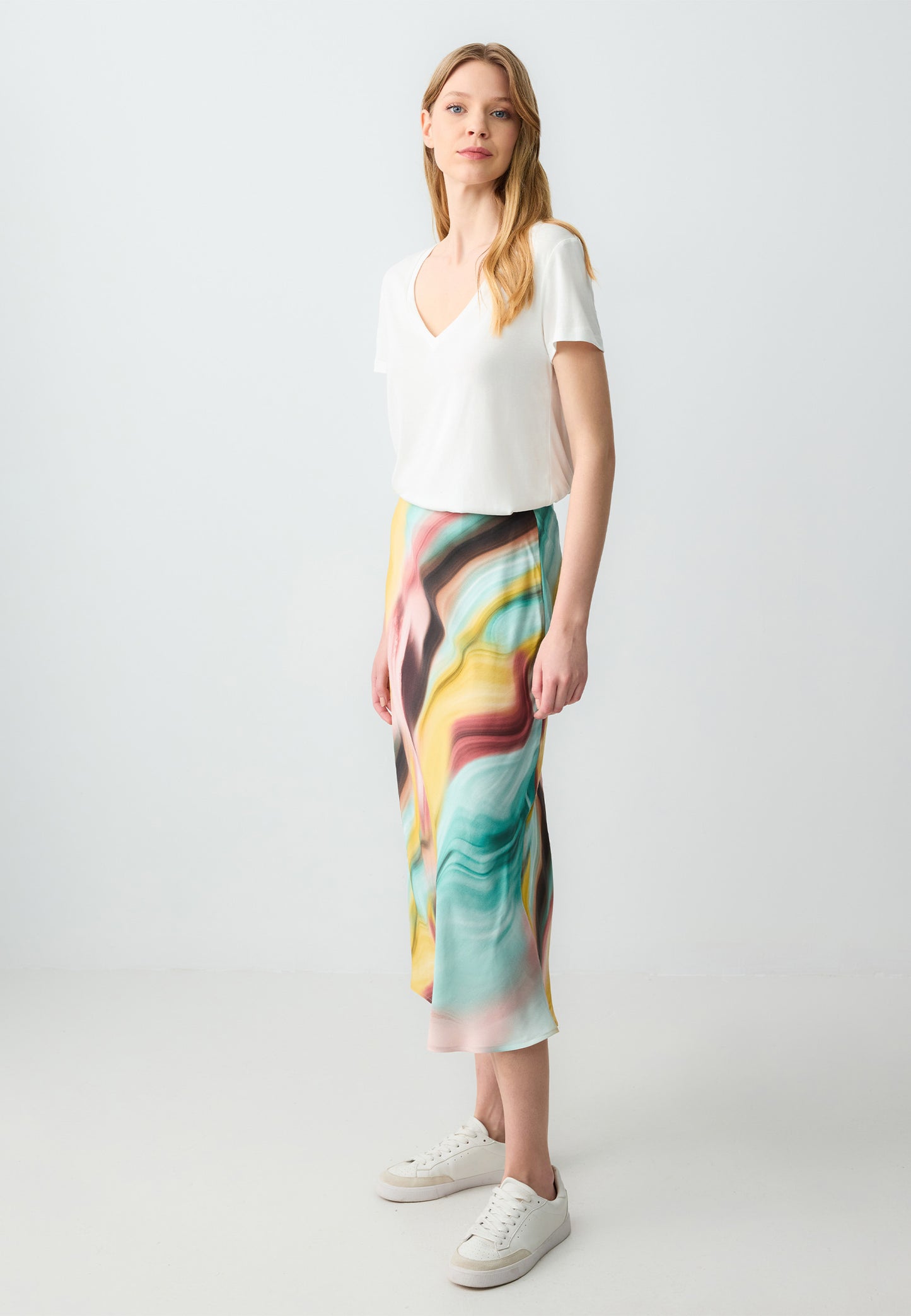Regular Fit High Waist Woven Multi-Coloured Skirt