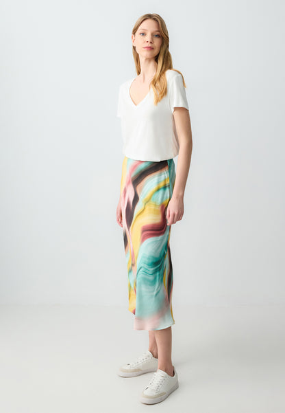 Regular Fit High Waist Woven Multi-Coloured Skirt