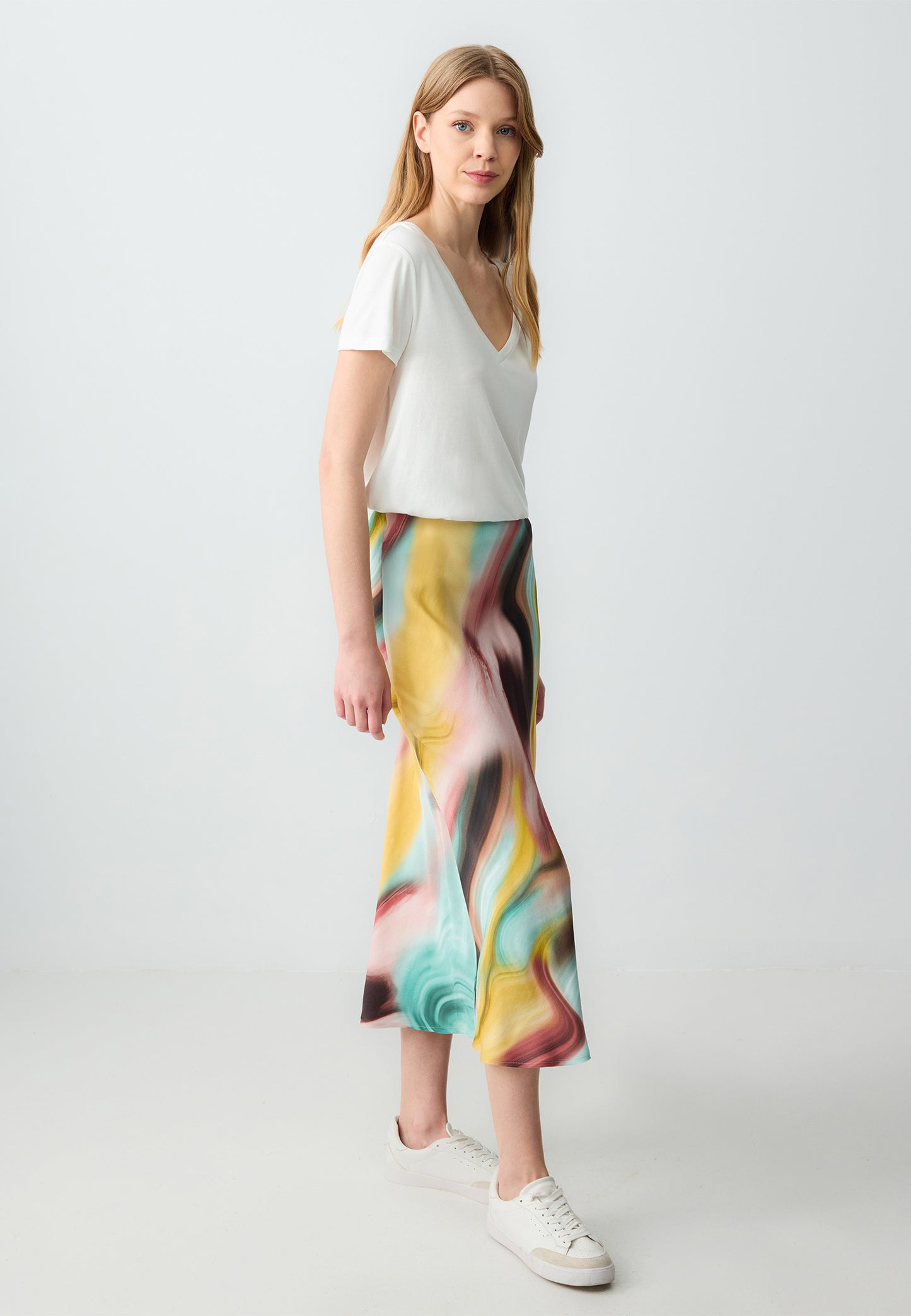 Regular Fit High Waist Woven Multi-Coloured Skirt
