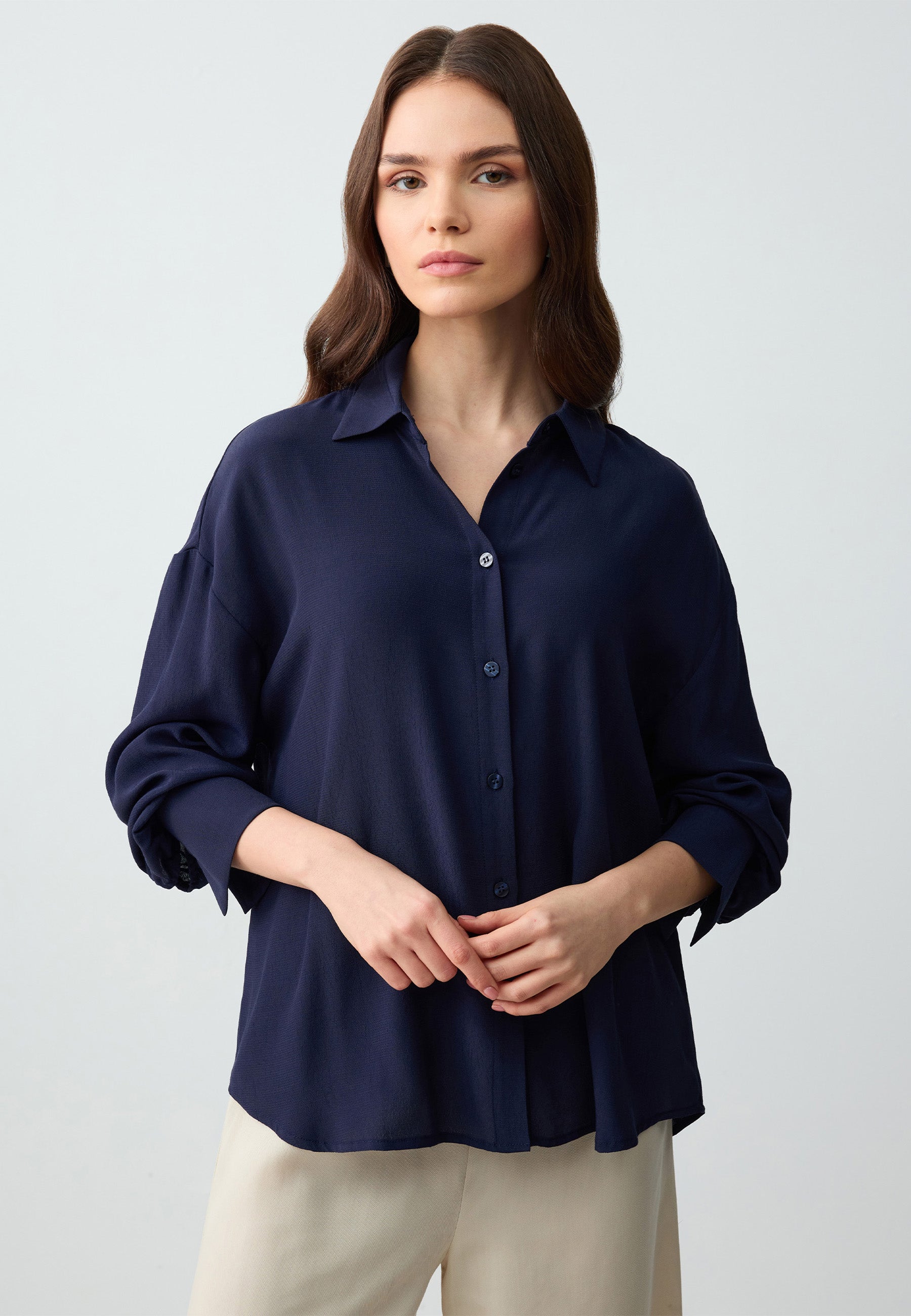 Loose fit Shirt Collar Woven Dark Blue Shirt