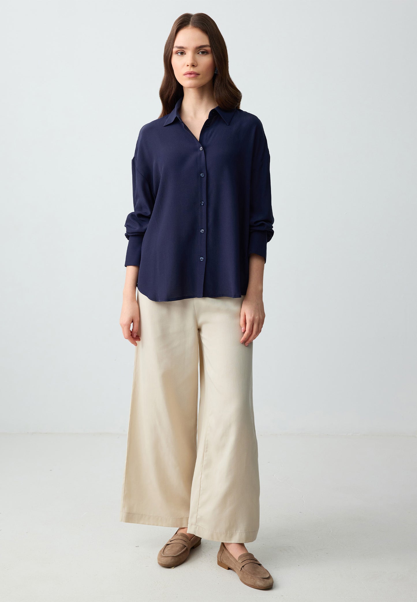 Loose fit Shirt Collar Woven Dark Blue Shirt