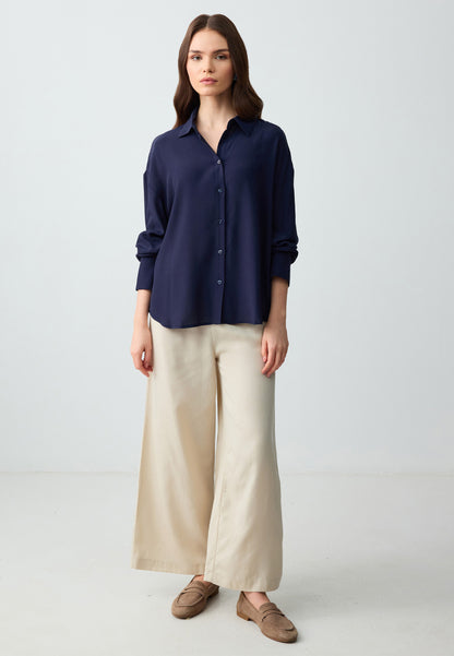 Loose fit Shirt Collar Woven Dark Blue Shirt