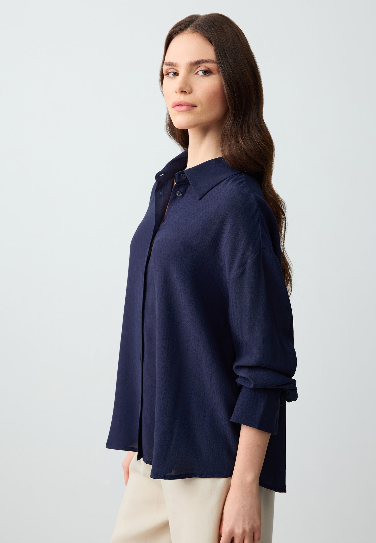 Loose fit Shirt Collar Woven Dark Blue Shirt