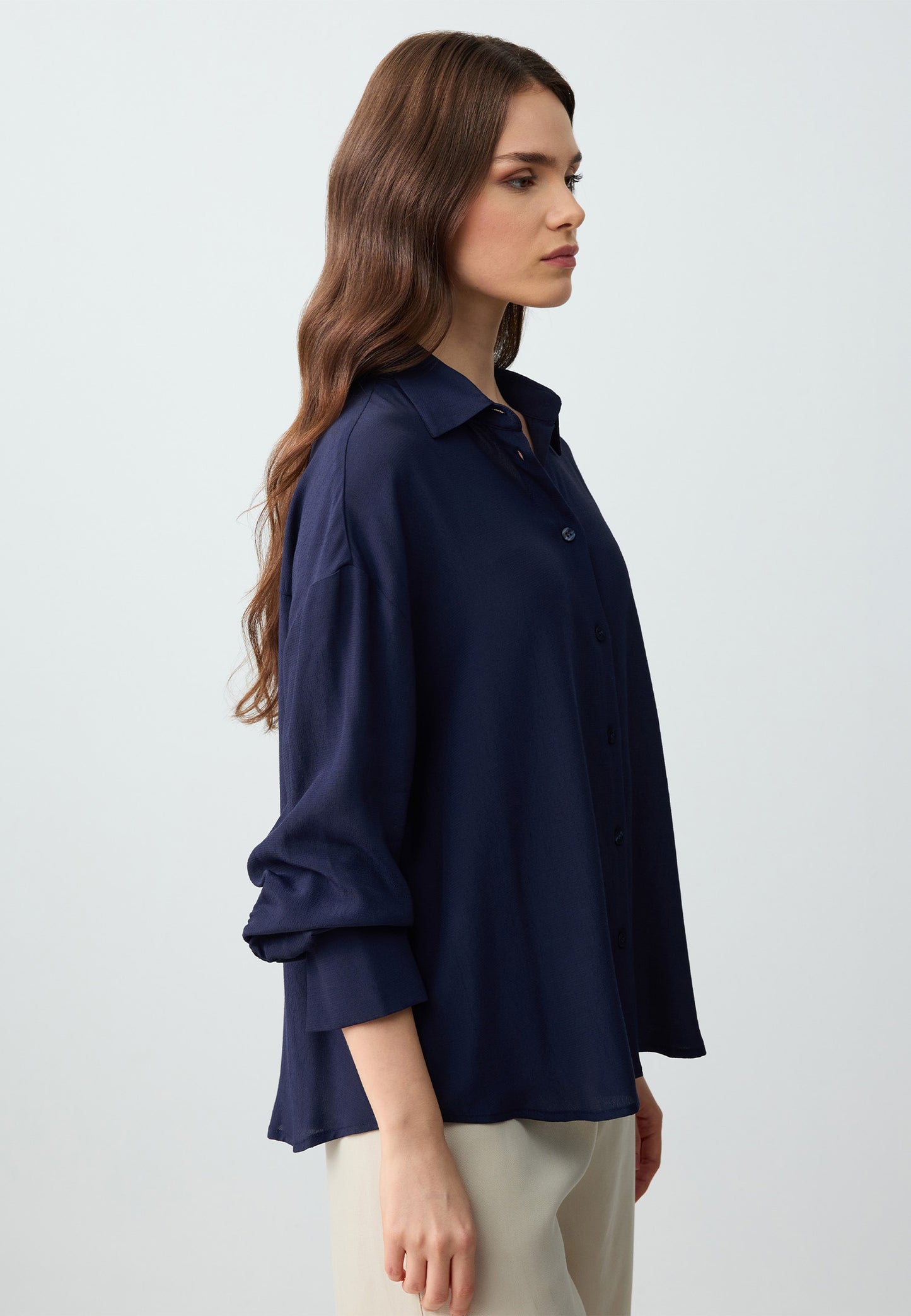 Loose fit Shirt Collar Woven Dark Blue Shirt