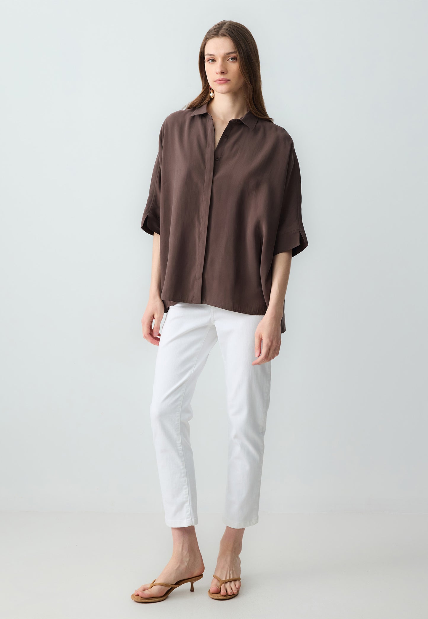 Loose Fit Shirt Collar Woven Biiter Brown Shirt