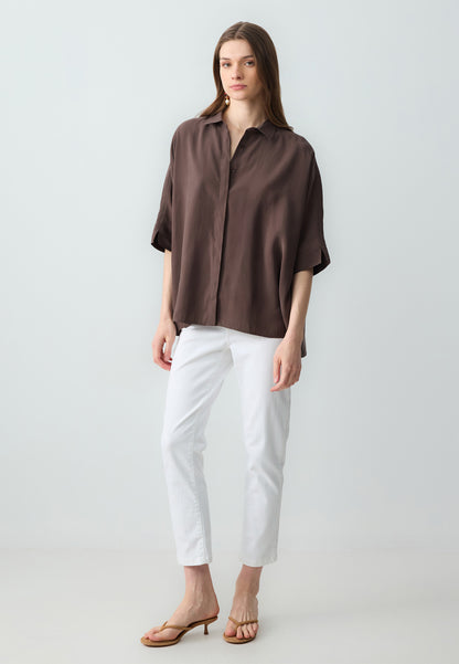 Loose Fit Shirt Collar Woven Biiter Brown Shirt