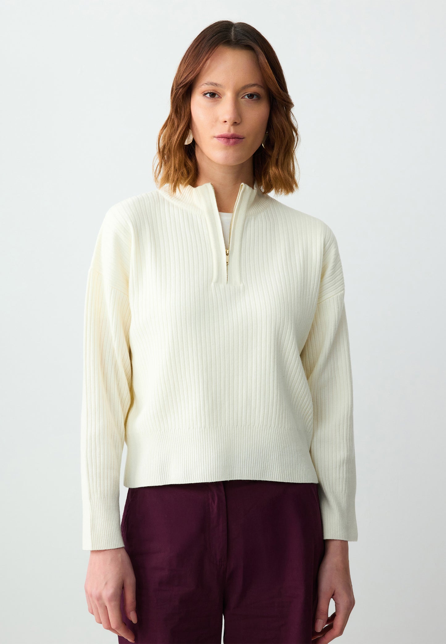 Zippered Turtleneck Long Sleeve Sweater Pullover