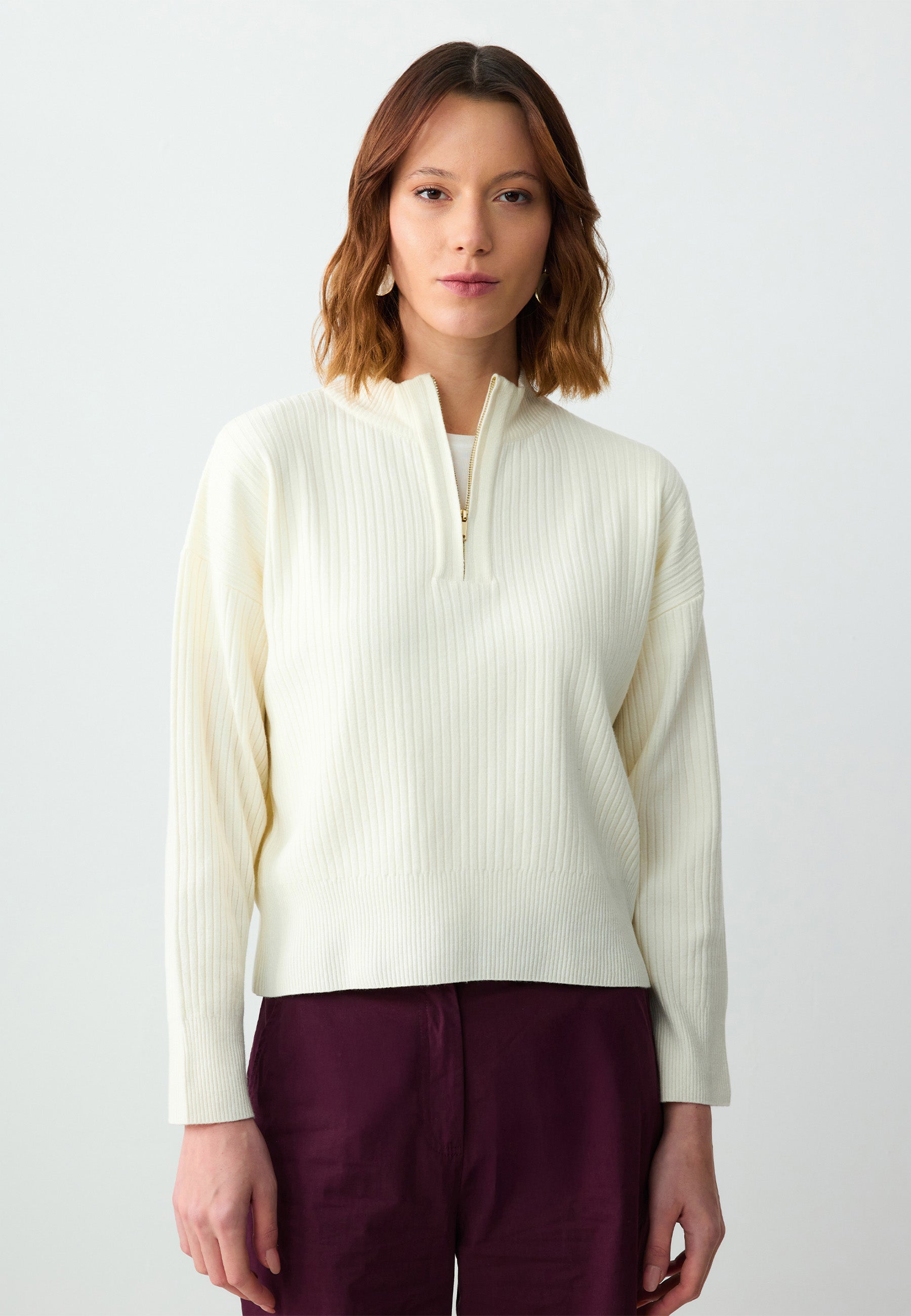 Zippered Turtleneck Long Sleeve Sweater Pullover