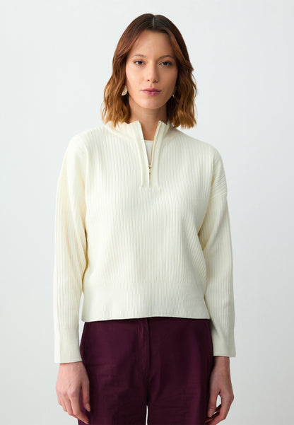Zippered Turtleneck Long Sleeve Sweater Pullover