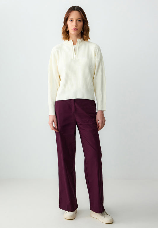 Zippered Turtleneck Long Sleeve Sweater Pullover