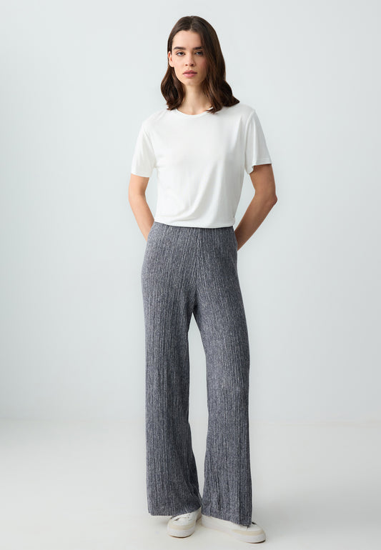High Waist Line Patterned Wide Leg Knitted Pants