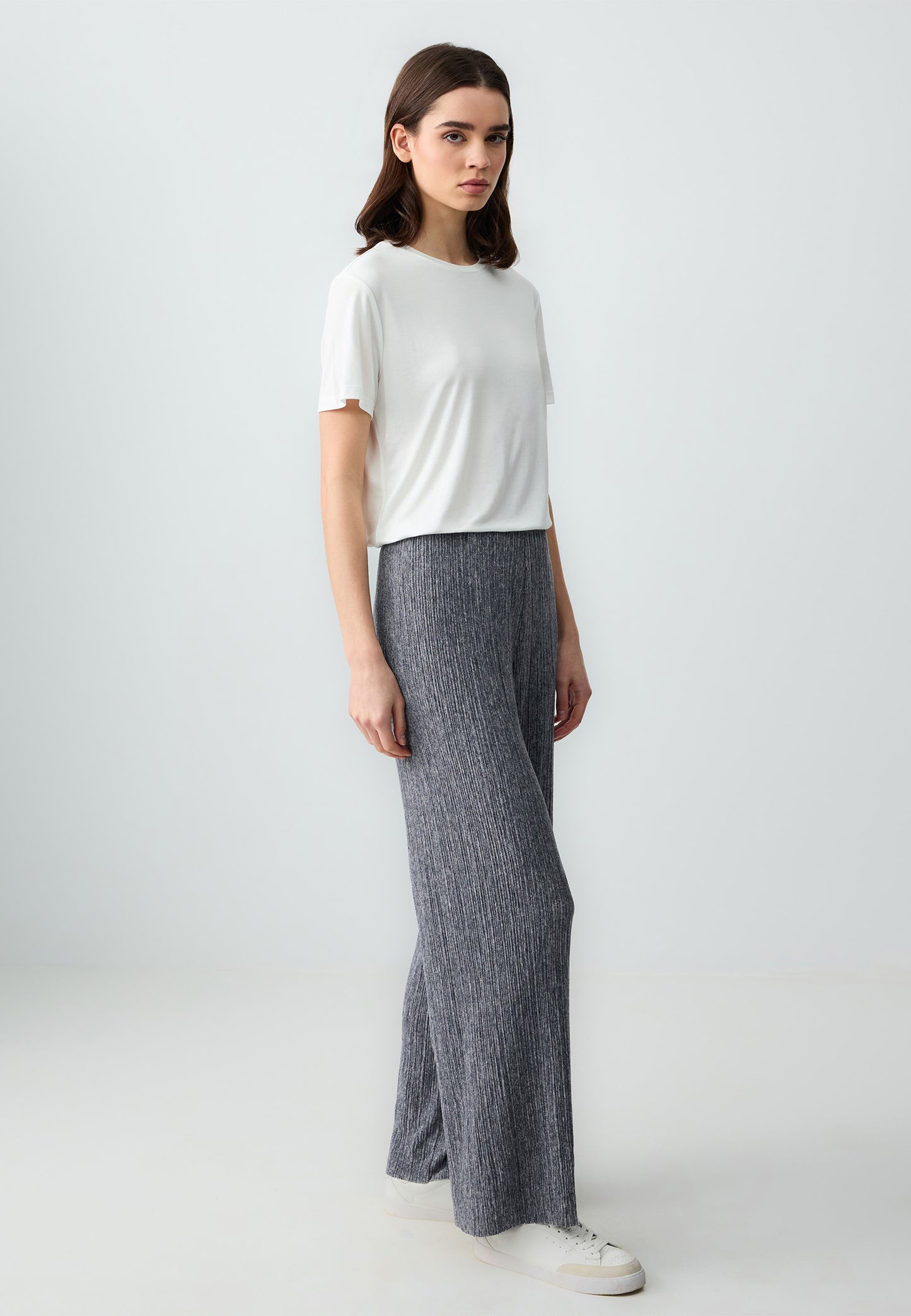 High Waist Line Patterned Wide Leg Knitted Pants