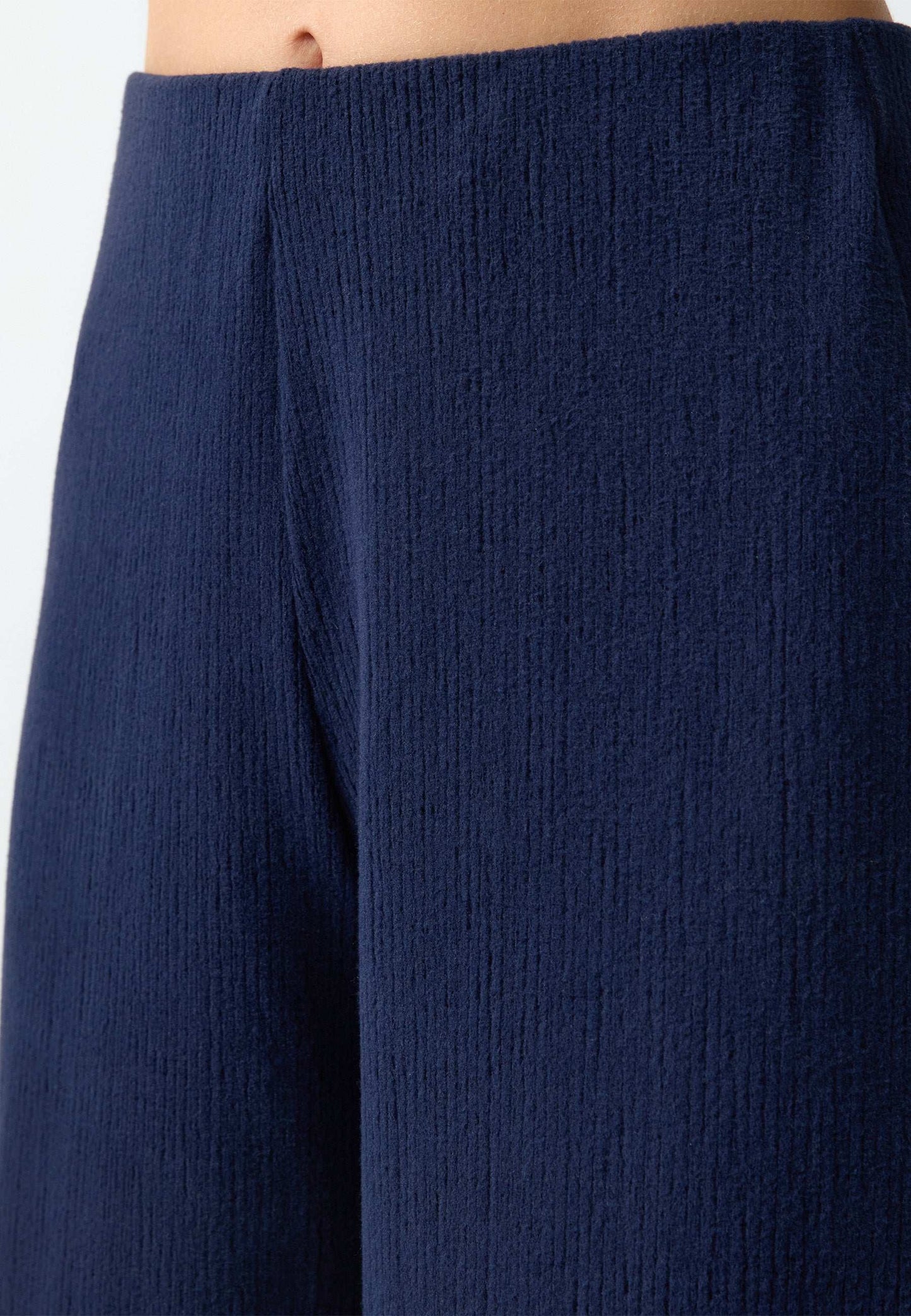 Navy Wide-Leg Textured Trousers